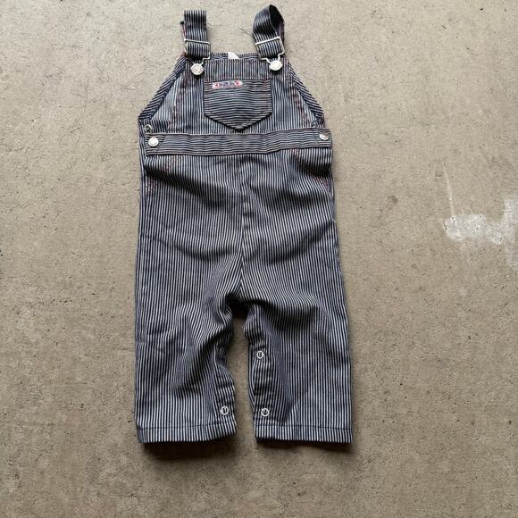 Baby Toddlers Vintage 70's Heath-Tex Pinstripe Blue White Overalls Sz 18 Months - Picture 1 of 5